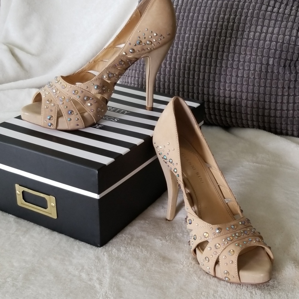 Gianni Bini Nude Heels with Multicolored Gemstones